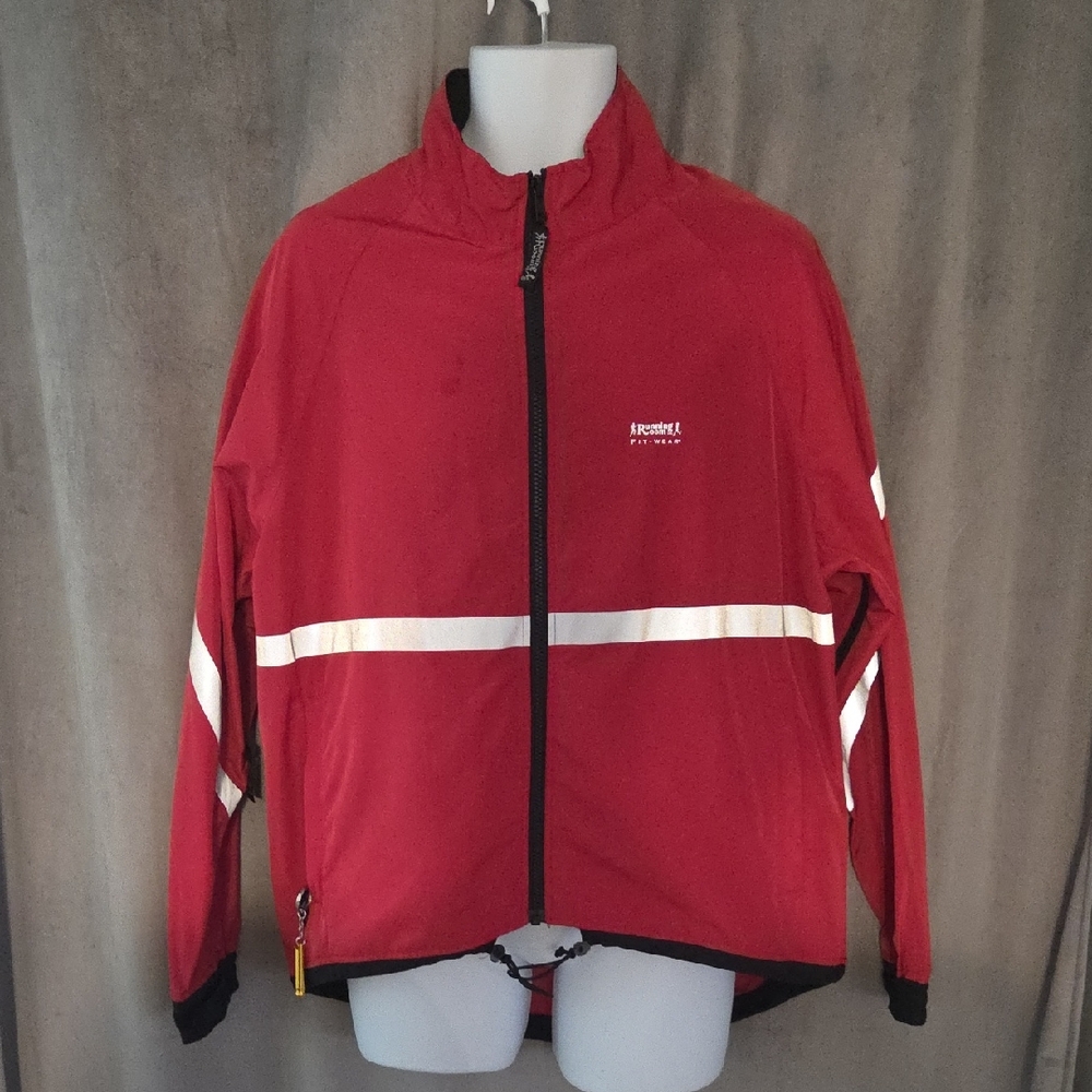Running Room Size Large Red Reflective-Strip Windbreaker Jacket